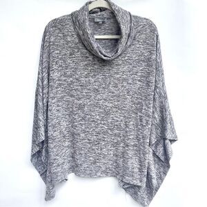 Neiman Marcus Gray Cowl Neck Poncho Top – Soft Knit Asymmetrical Pullover